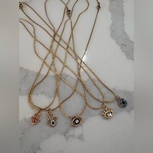 Gold-Tone Hamsa and Evil Eye Pendant Necklace - Blue, Pink, Black Accents